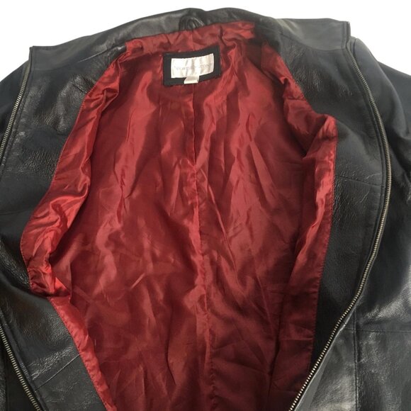 Worthington Jacket Womens XL Black Leather Zip Front Burgundy Lined Classic - Picture 10 of 16